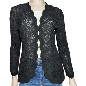 Pilar Rossi Women’s Size M Black Lace Scalloped Hems Long Sleeve Dress Jacket